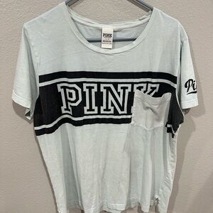 PINK Logo T-Shirt in Light Blue and Black